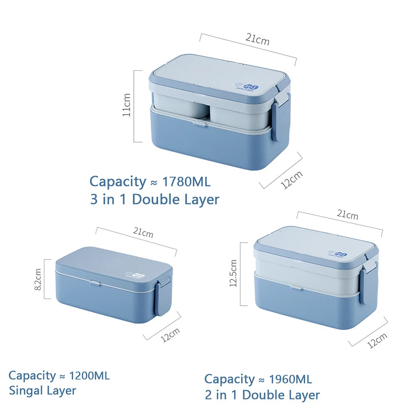 Picnic Lunch Box Bamboo Fiber 3in1 Double Layer Microwavable Bento Box Food Storage Containers school Child Lunch Boxes for Kids
