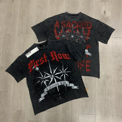 Vintage Washed Diamond Cropped Tee Streetwear Oversized T Shirt
