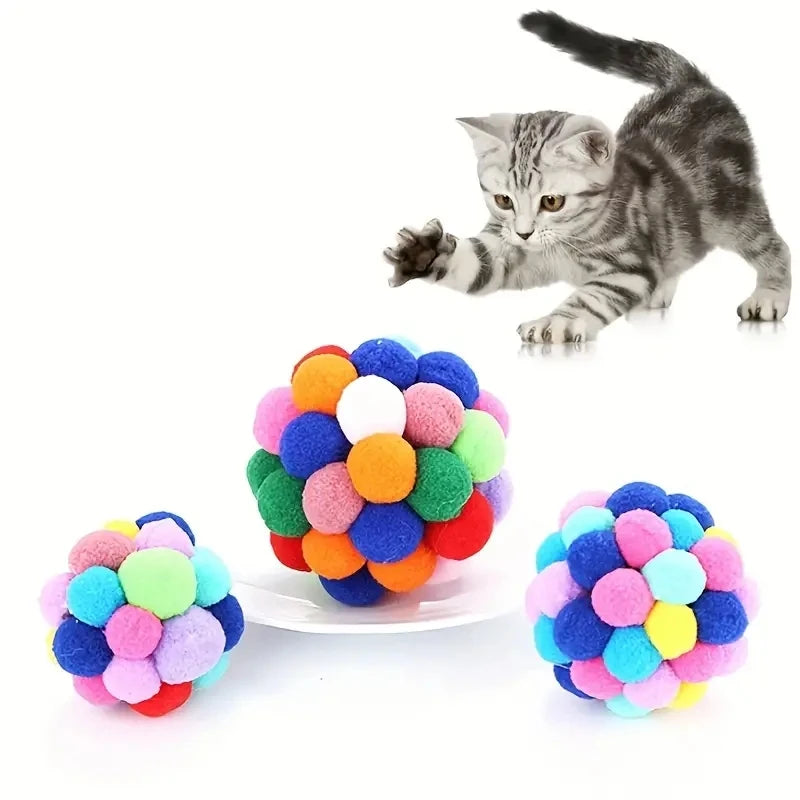 Plush Cat Ball Toy Set Elastic Bell Woolen Balls
