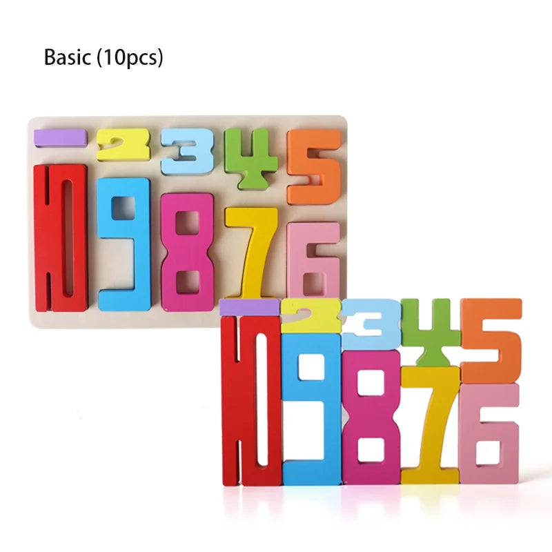 Wooden Digital Number Blocks Stacking Brain Puzzle Toy