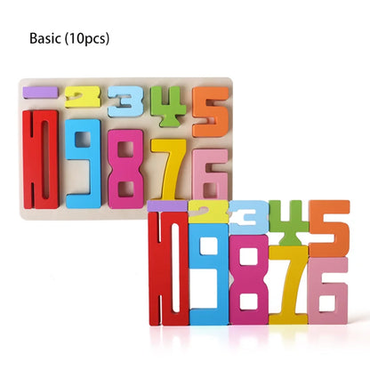 Wooden Digital Number Blocks Stacking Brain Puzzle Toy