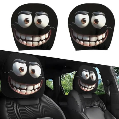 2pcs Smiley Face Printed Car Pillowcase Soft Comfortable Decorative Cushion Cover Auto Seat Headrest Washable Polyester Fabric