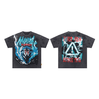 Vintage Washed Diamond Cropped Tee Streetwear Oversized T Shirt