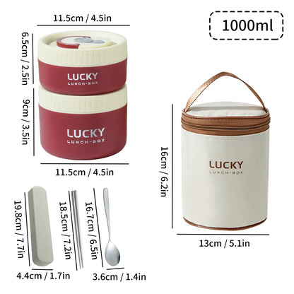 WORTHBUY 304 Stainless Steel Keep Warm Lunch Box For Student Kids Leak-proof Round Insulated Food Jar For Cold And Hot Food