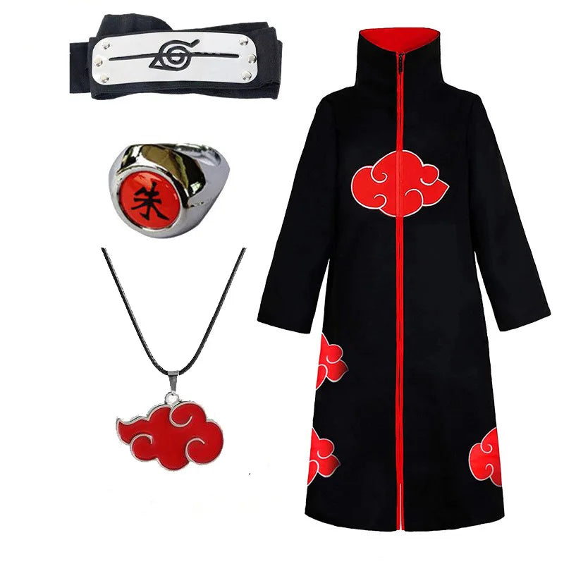Anime Ninja Cosplay Costume Uchiha Itachi Red Cloud Cloak Robe Cloak Headband Props Halloween Clothes