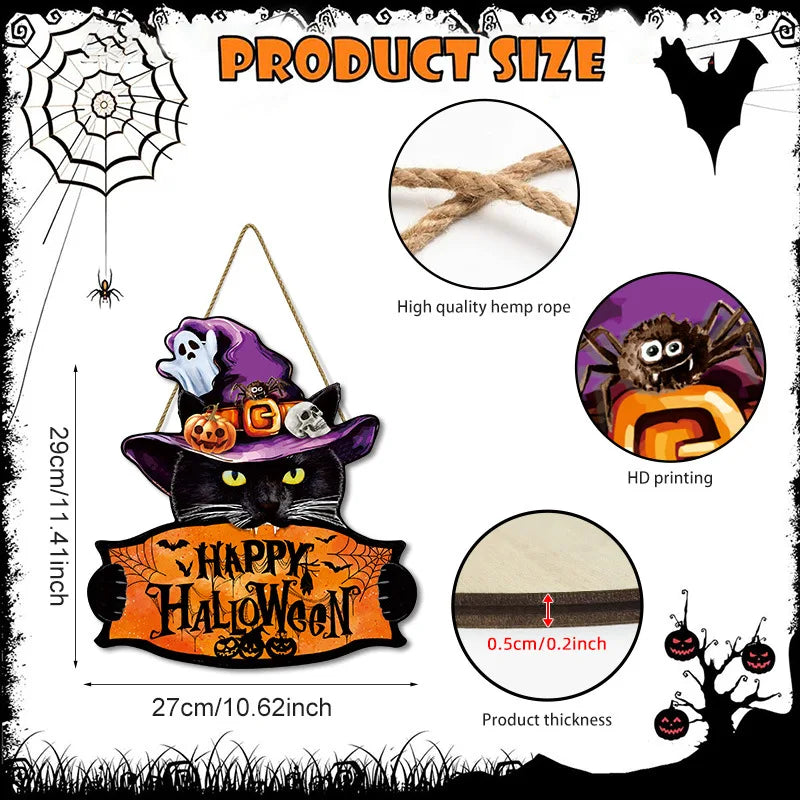 2D Trick-or-Treat Wooden Sign Monster Face Pumpkin Design Rope Hanger Porch Wall 2026 New Year Party Christmas Decor