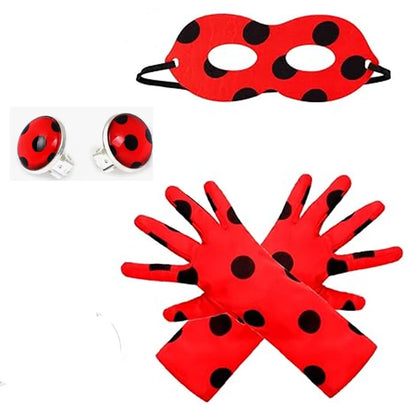 Bug Eye Masks,Gloves And Earrings Ladybird Costume Accessories Set For Kids Halloween Christmas Party Carnival Birthday Gifts