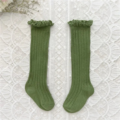 Ruffle Girls Knee High Socks Baby Lace Flower School Uniform