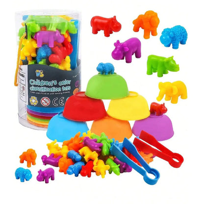 Rainbow Pom Pom Sorting Toy Set Fine Motor Game