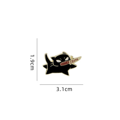 1pc Cute Cartoon Black Cat Enamel Brooch Creative Animal With A Knife In Mouth Lapel Pin Badge Backpack Clothing Hat Accessories