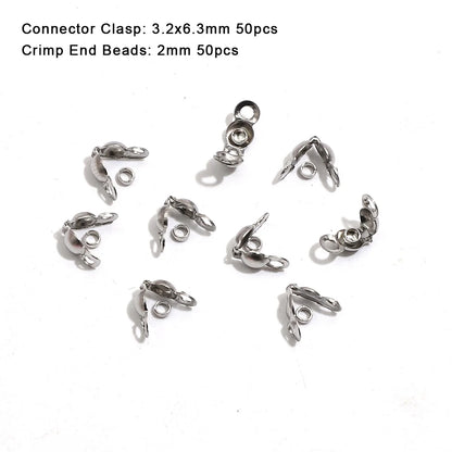 100pcs/lot Stainless Steel Gold Plated Connector Clasp Crimp End Beads For Bracelet Necklace Chains DIY Jewelry Making Supplies