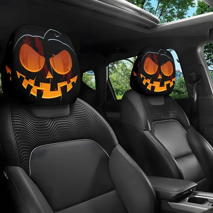 2pcs Smiley Face Printed Car Pillowcase Soft Comfortable Decorative Cushion Cover Auto Seat Headrest Washable Polyester Fabric