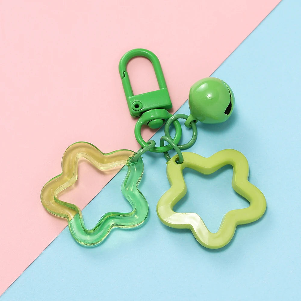 1pcs Hollow Star Charm Pendant with Small Bell Colorful Acrylic Beads Keychain Accessories Bag Lanyard Keyring Jewelry Making
