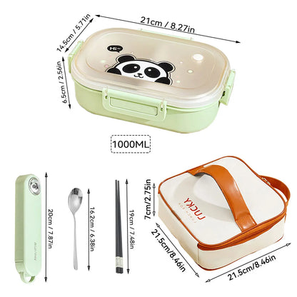 WORTHBUY Portable Plastic Lunch Box With Detachable 3-Compartments Cute Divided Food Container For Kids Students Microwave Safe