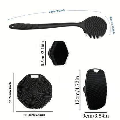 Soft Silicone Bath Brush Long Handle Shower Scrubber Set