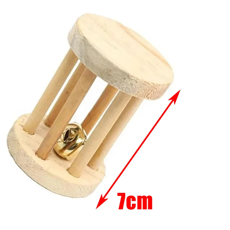 Natural Wooden Small Animal Chew Toys Rabbit Roller