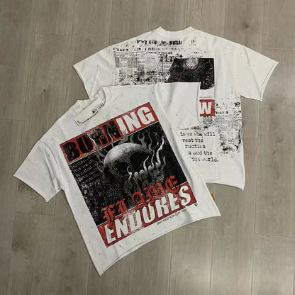 Vintage Washed Diamond Cropped Tee Streetwear Oversized T Shirt