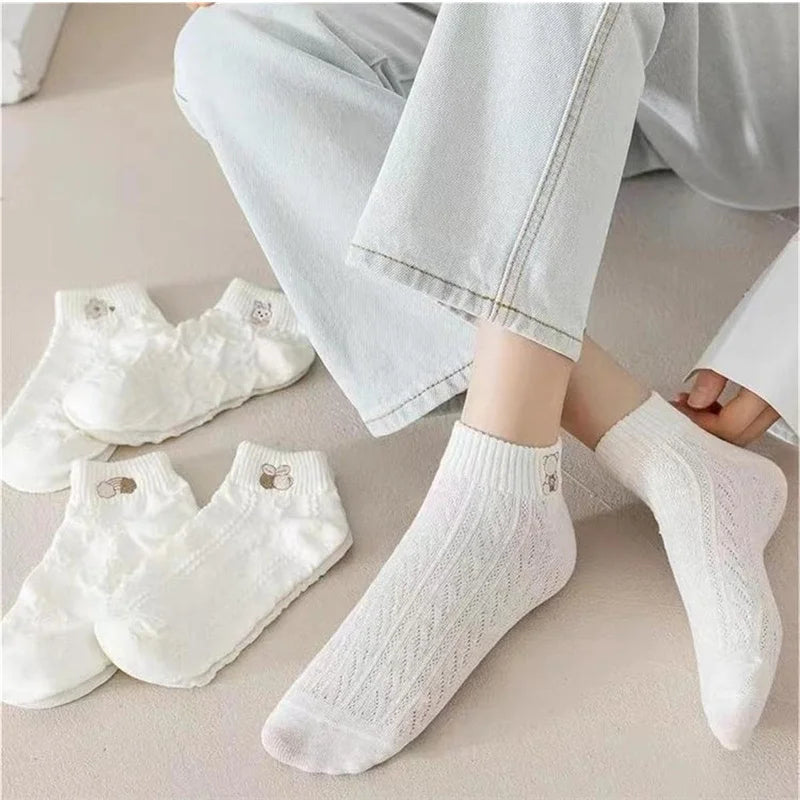 Cute Bear Rabbit Rainbow Print Ankle Socks Women Short