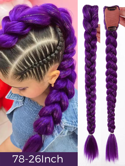 Braided Purple Hair Ponytail with Tinsel Shiny Extension 32"