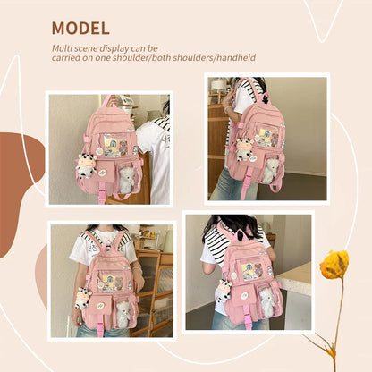 New Cute Nylon Backpack Suitable for Young Girls, Female Students, and Ladies, Multi-Pocket Student Backpack