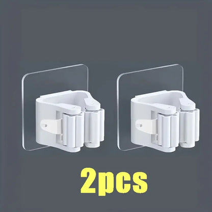 Wall Mounted Mop Broom Holder Punch Free Adhesive Organizer Clip