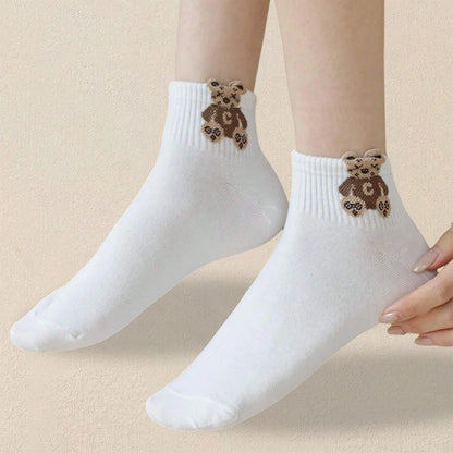 Cartoon Teddy Bear Patterned Ankle Socks Women Casual