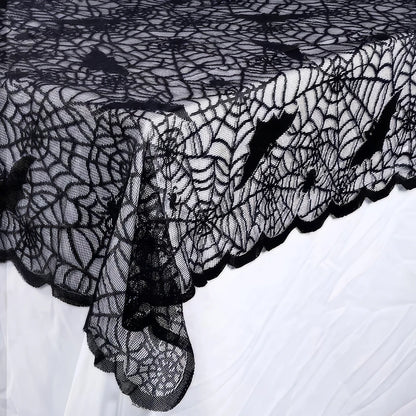1 Piece Halloween Lace Tablecloth Bat Net Skull Pattern Rectangular Shape For Party Decoration Haunted House Pumpkin Design