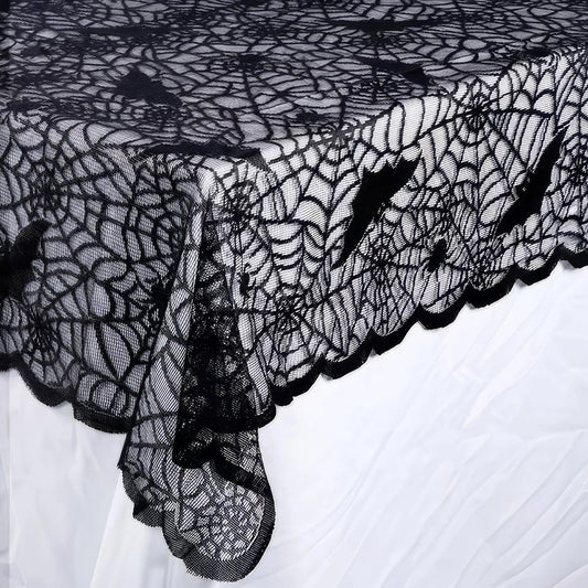1 Piece Halloween Lace Tablecloth Bat Net Skull Pattern Rectangular Shape For Party Decoration Haunted House Pumpkin Design