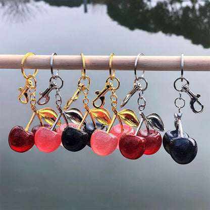 Red Cherry Charm Keychain Pendant Fruit Keyring Purse Accessory