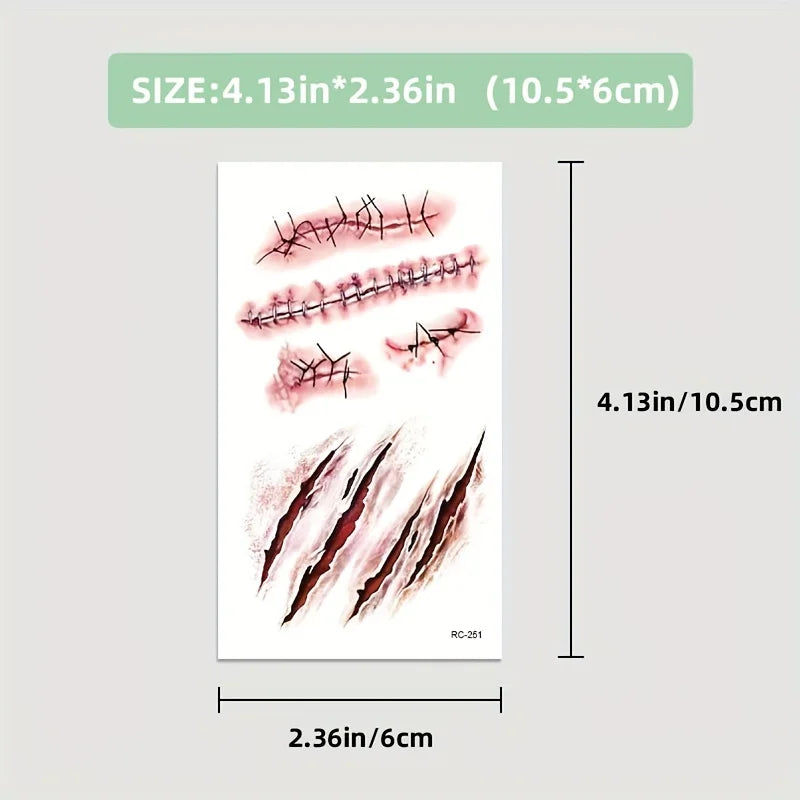 5/10pcs Halloween Scar Temporary Tattoo Stickers Red Blood Clot Face Tattoo Waterproof Cosplay Gifts For Men Women Party Decor