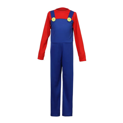 Boy Red and Green Game Jumpsuit with Hat, Beard, and Gloves, Halloween Costume for Performances, Parties, and Birthday Gifts