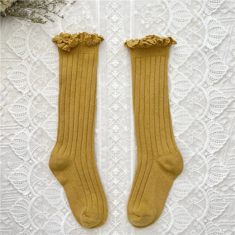 Ruffle Girls Knee High Socks Baby Lace Flower School Uniform