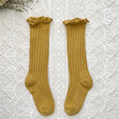 Ruffle Girls Knee High Socks Baby Lace Flower School Uniform