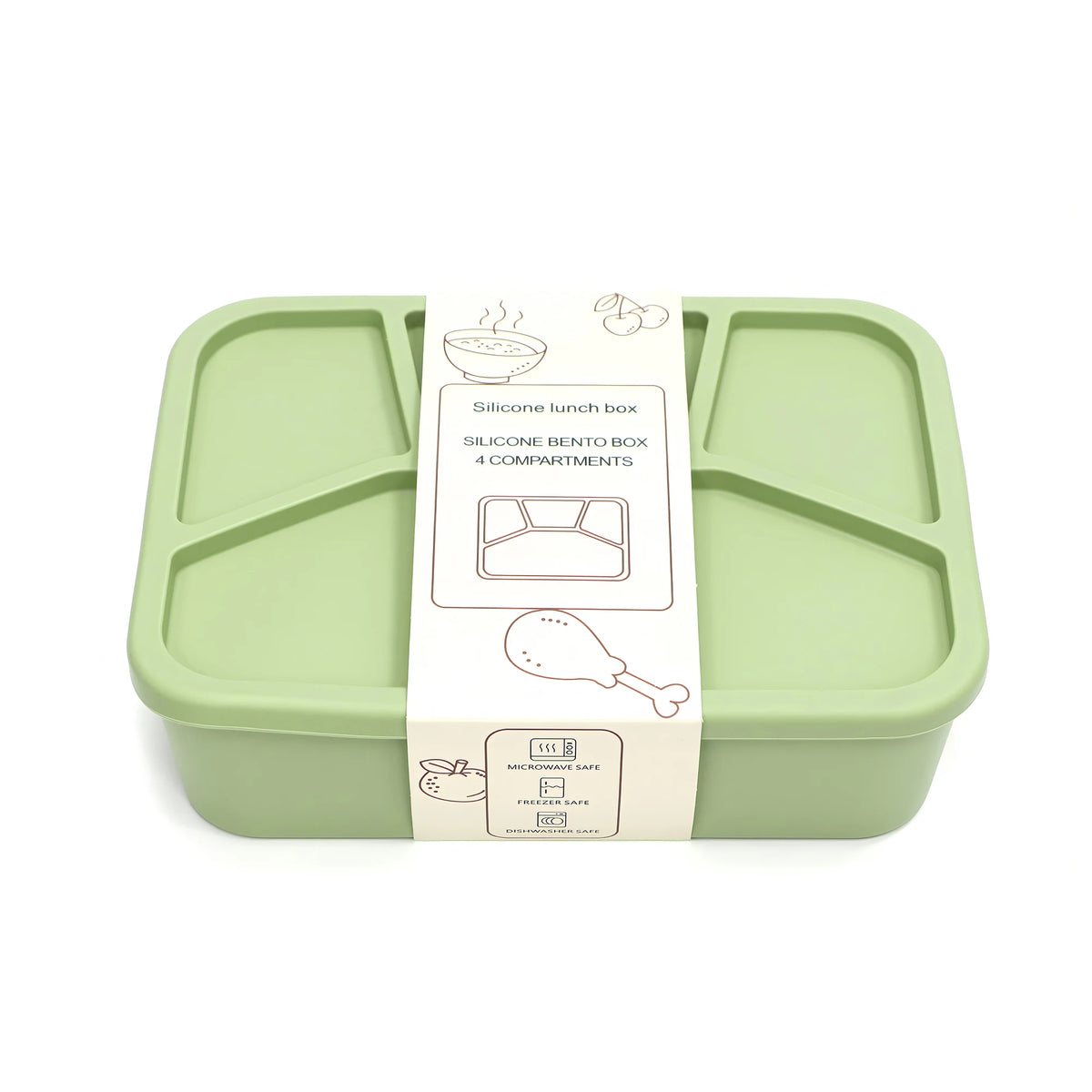 Silicone Bento Box,FourCompartments,Reusable Silicone Lunch Box,Thickened and Leak-Proof Food-Grade Divided Lunch back to school