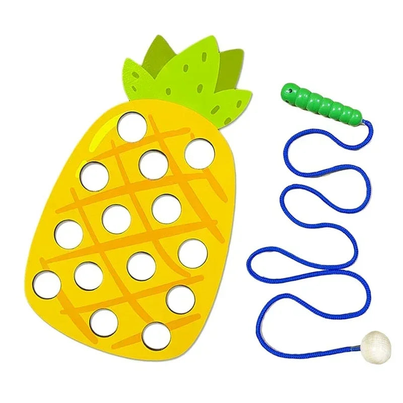 Wooden Lacing Toy Fruit Threading Activity Puzzle