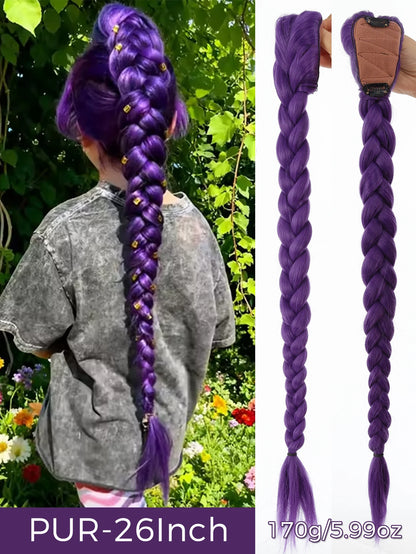 Braided Purple Hair Ponytail with Tinsel Shiny Extension 32"