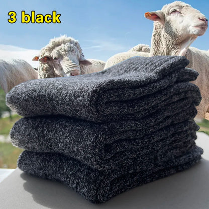 Winter Warm Wool Socks Men Thick Towel Bottom 3 Pairs