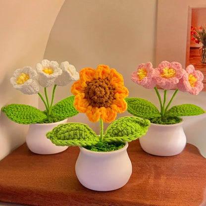 Crochet Sunflower Car Decor Hand Knitted Potted Flower