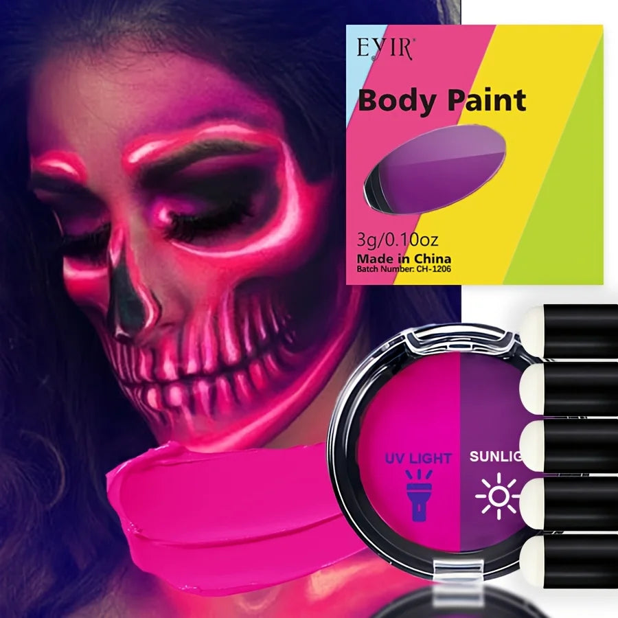 12 Color Cream Body Paint UV Reactive Face Paint Palette Color Changing Makeup Kit DIY Body Art Festival Party Makeup Set Ideas