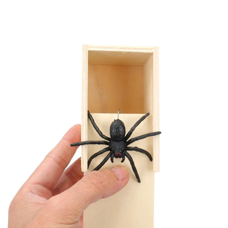 Wooden Spider Scare Box Halloween Prank Trick Toy
