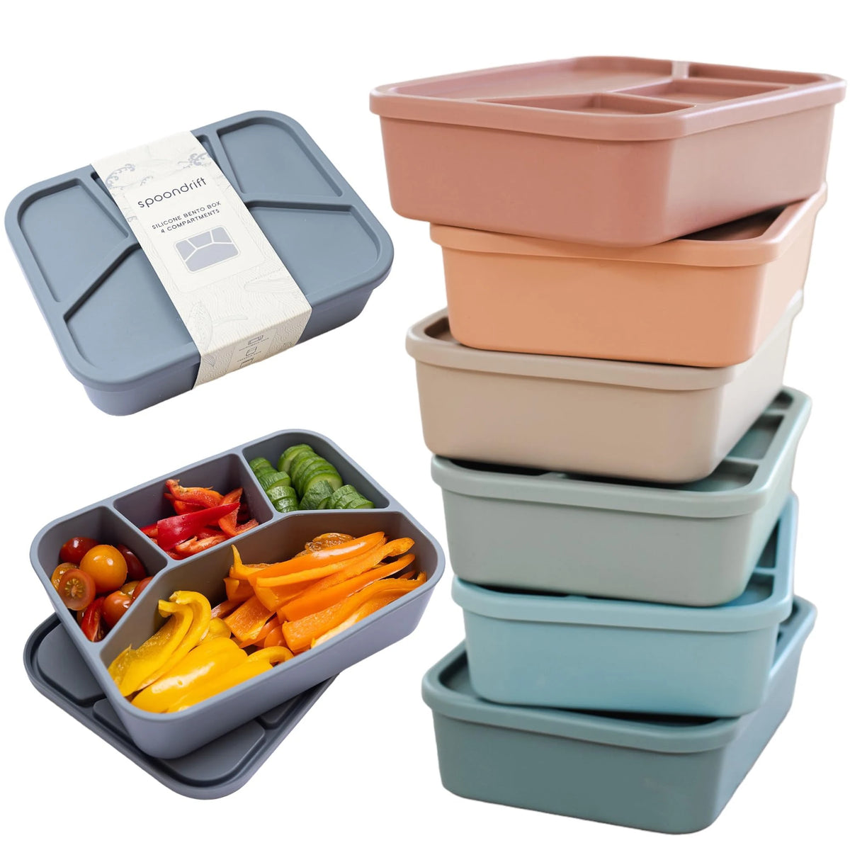 Silicone Bento Box,FourCompartments,Reusable Silicone Lunch Box,Thickened and Leak-Proof Food-Grade Divided Lunch back to school