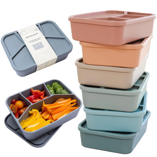 Silicone Bento Box,FourCompartments,Reusable Silicone Lunch Box,Thickened and Leak-Proof Food-Grade Divided Lunch back to school