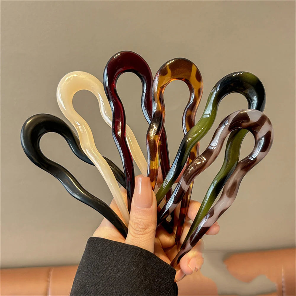 U-Shaped Hair Fork Acetate Hairpin Tortoiseshell Sticks