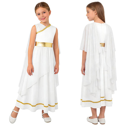 Girls Halloween Carnival Ancient Greek Roman Athena Goddesses Princess Queen Costume Greece Beauty Toga Worship Choir Dress Robe