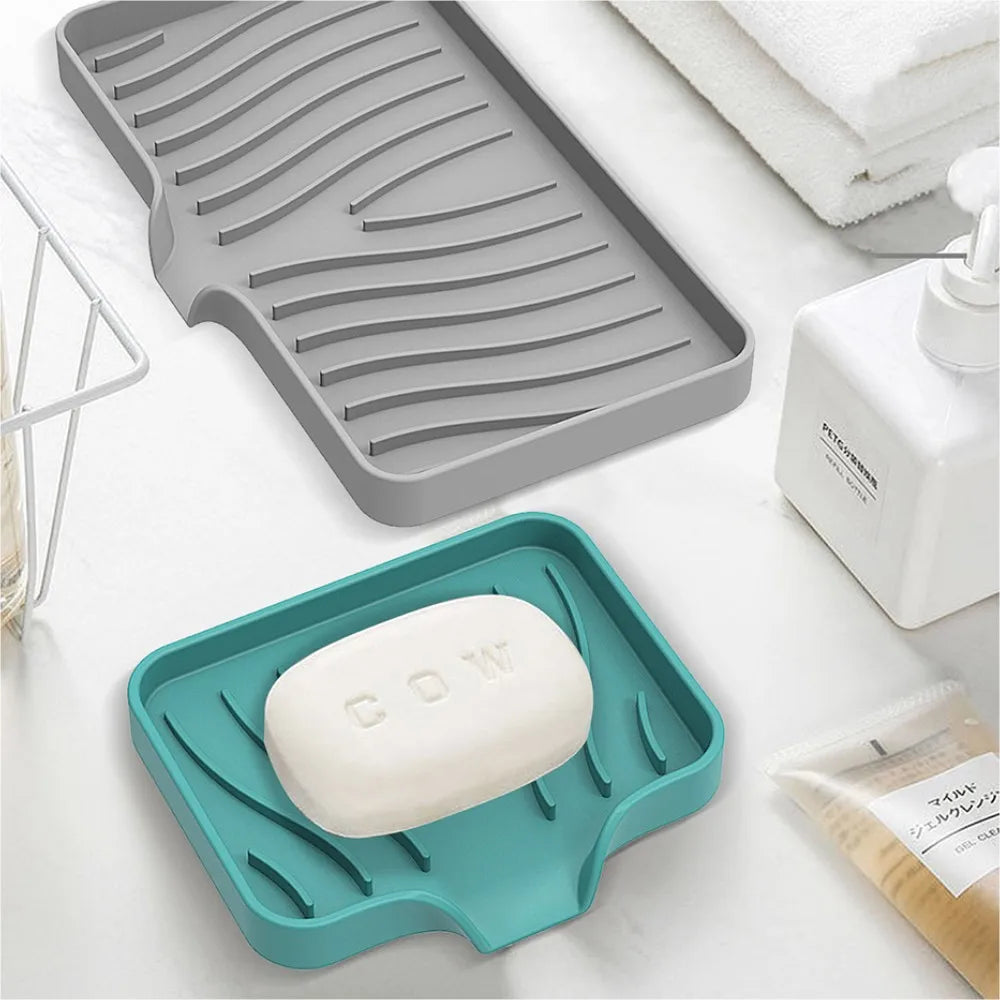 Silicone Drain Soap Box Bathroom Anti Slip Sink Tray Dish