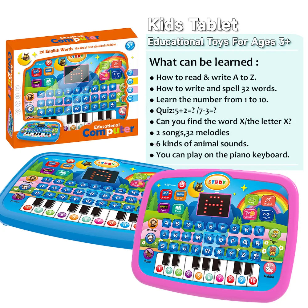Kids Educational Tablet Toy Literacy Math Electronic Keyboard