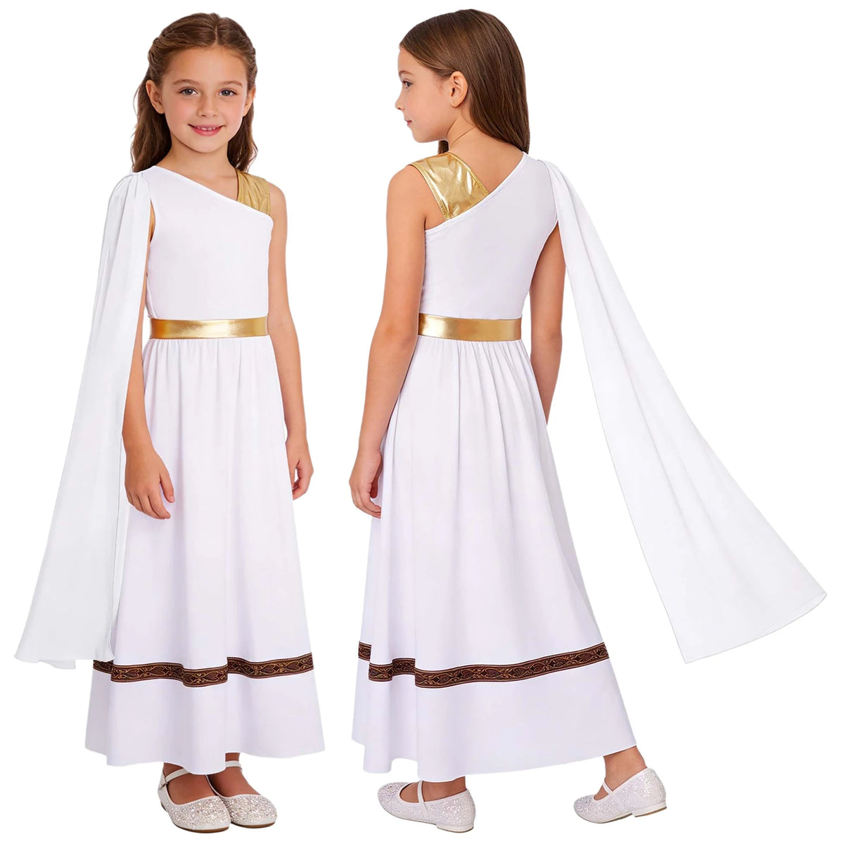 Girls Halloween Carnival Ancient Greek Roman Athena Goddesses Princess Queen Costume Greece Beauty Toga Worship Choir Dress Robe