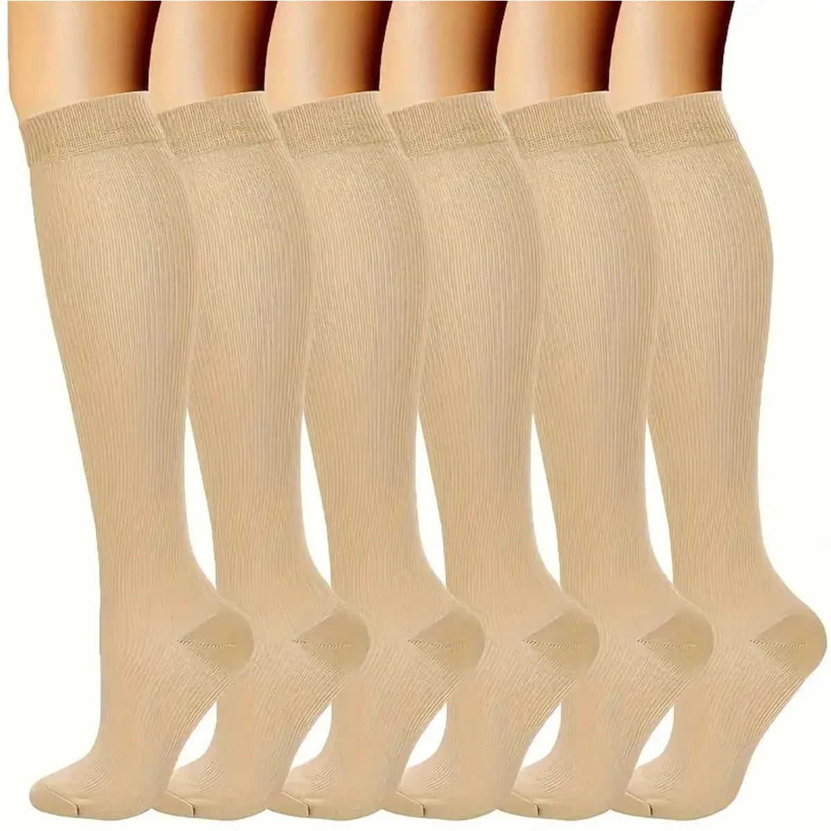 Solid Color Compression Socks Nurse 6 Pairs Knee High Athletic