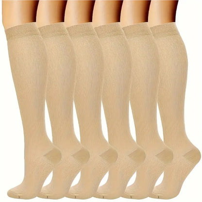 Solid Color Compression Socks Nurse 6 Pairs Knee High Athletic