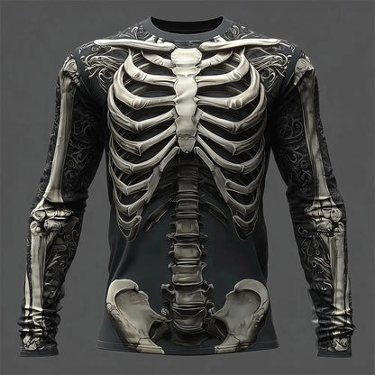 Skeleton Print Long Sleeve Shirt Gothic Streetwear Tee